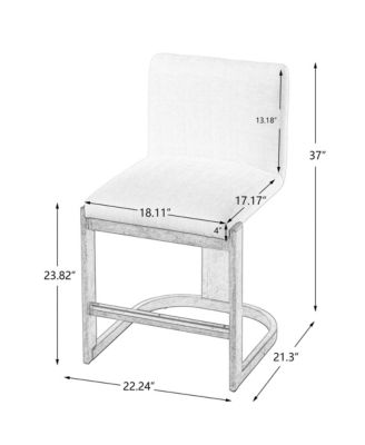 Modern Bar Stools Set of 2, 24" Solid Wood Counter Height Chairs with Linen Upholstered Seat for Kitchen Island, Home Bar