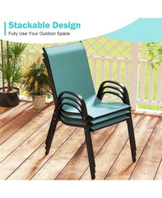 Stackable Patio Dining Chairs Set of 2 with Breathable Fabric Seat