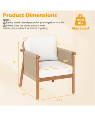 Acacia Wood Patio Chair with Woven Rope Armrests and Cushions