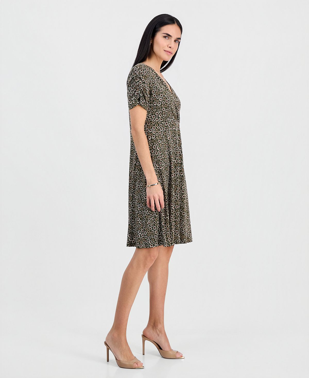 Connected Petite Ruched-Sleeve Crossover-Neck Dress view 5 — MAYCSS fashion products
