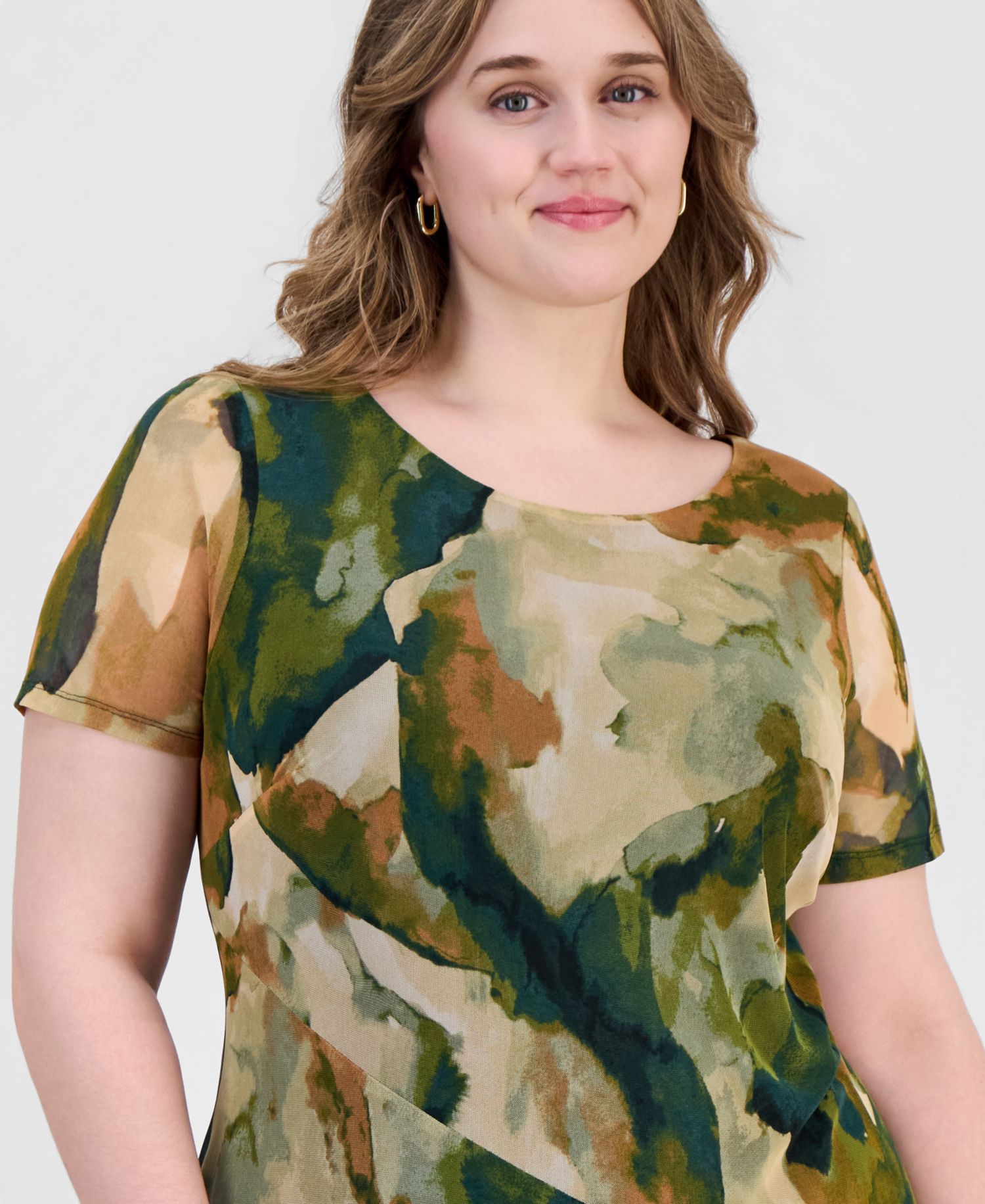 Plus Size Printed Mesh Midi Dress