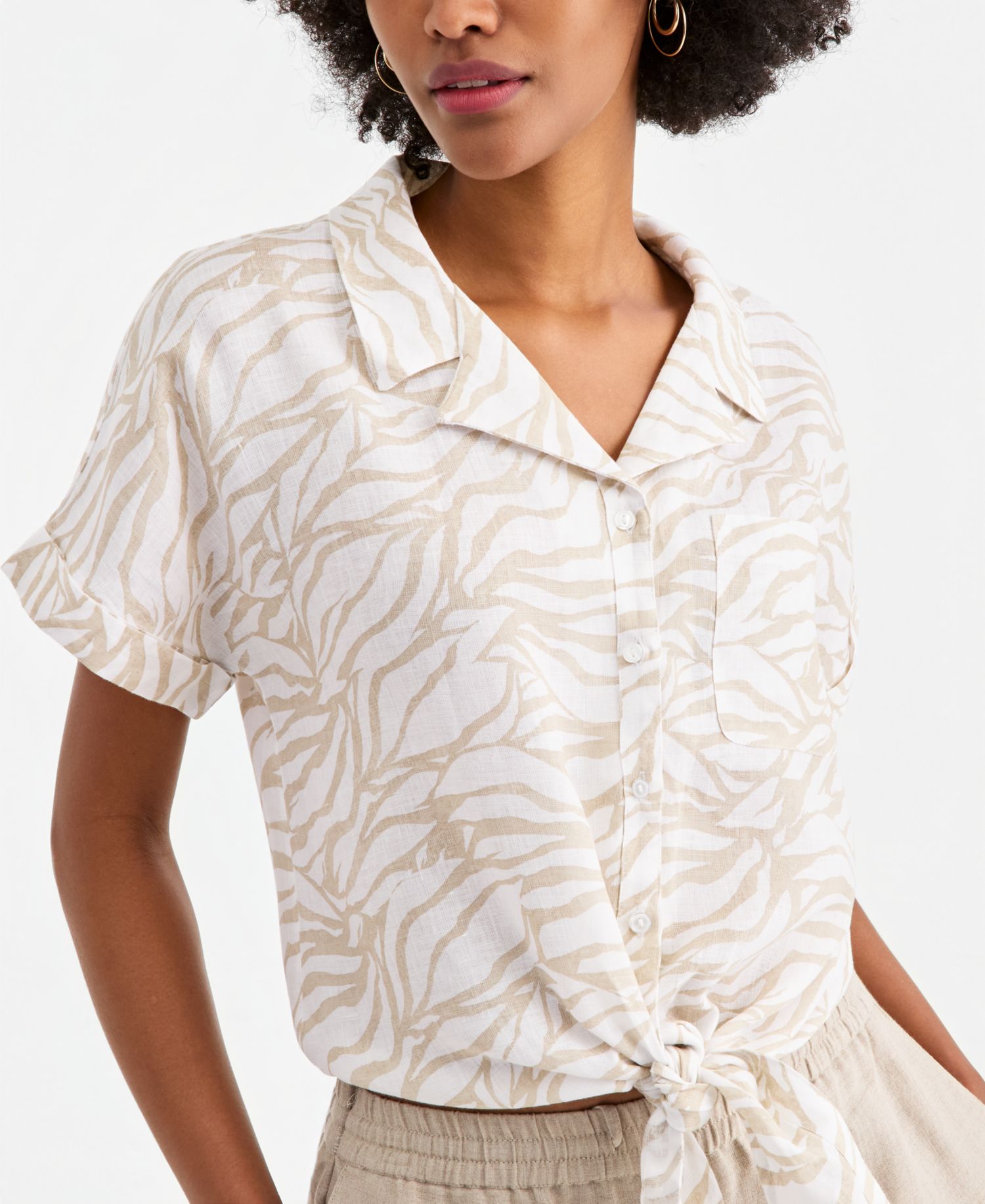 Petite Linen Tie-Front Top