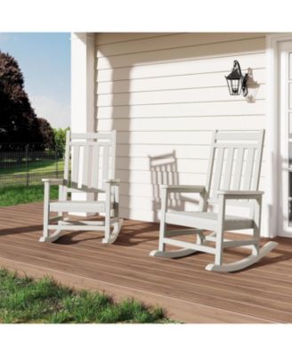 Set of 2 All Weather Outdoor Rocking Chairs - Oversized HDPE Porch Rockers with High Backrest, Sturdy and Comfortable for Adults