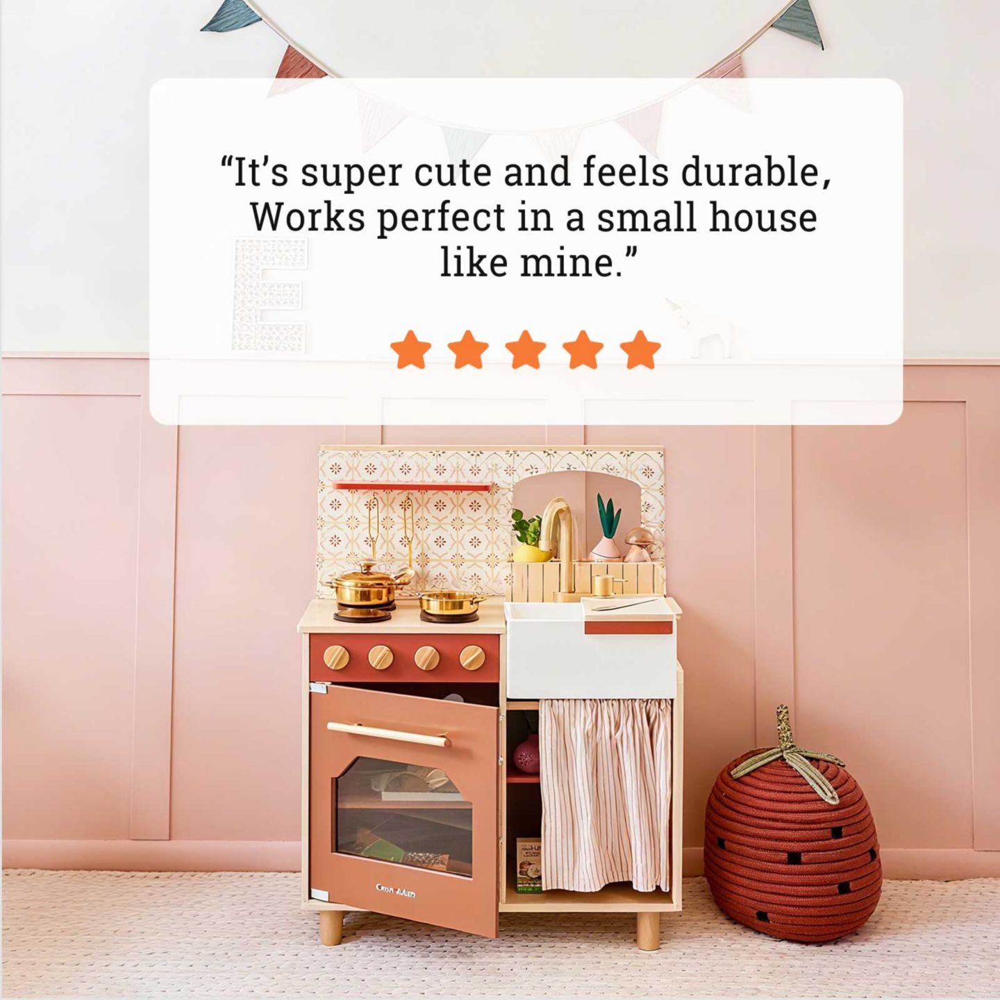Детская игрушка Tiny Land Mediterranean Interactive Wooden Play Kitchen, Ages 3+, цвет: Коричневый — фото 10