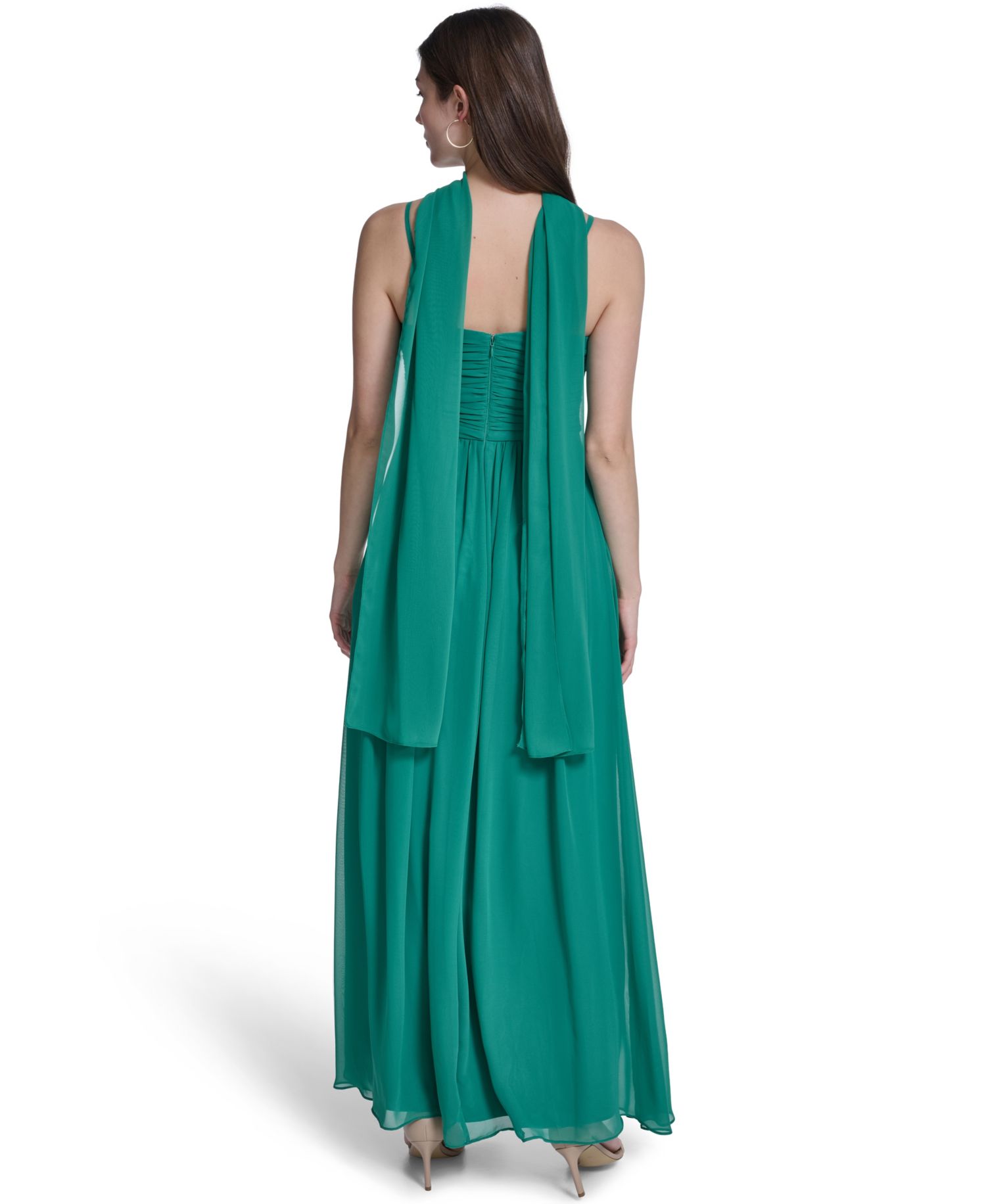 Women's Spaghetti Strap With Skirt Slit And Neck Sash Gown