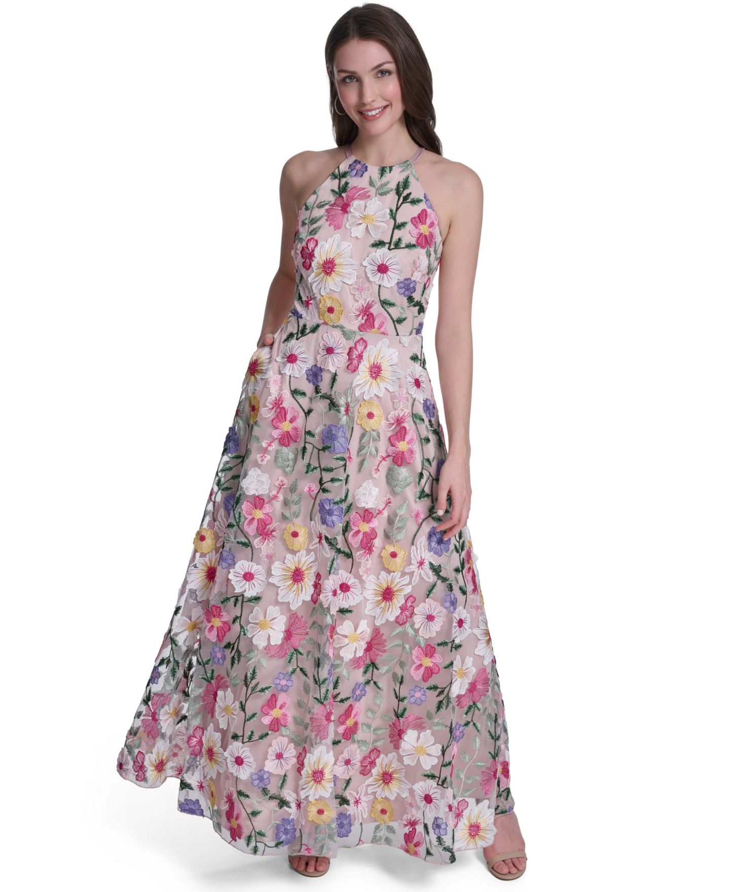 Женское платье Eliza J Sleeveless Halter Neck Gown, цвет: Розовый разноцветный — фото 1