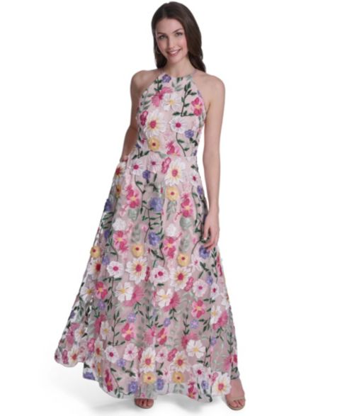 Женское платье Eliza J Sleeveless Halter Neck Gown, цвет: Розовый разноцветный