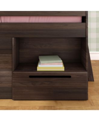 Modern Farmhouse Low Loft Bed with Storage Drawer, Solid Wood Bed for Kids