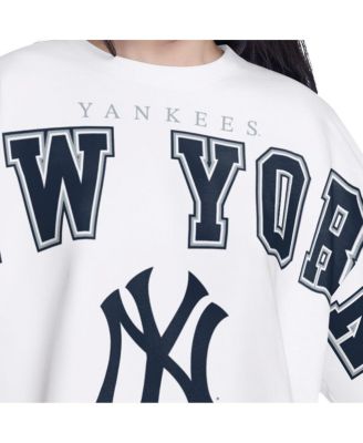 Women's White New York Yankees Bleachers Cropped Pullover Sweatshirt