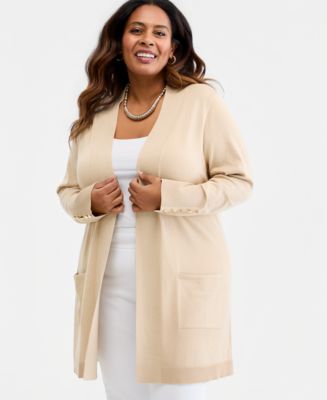JM Collection Plus Size Open-Front Long-Sleeve Cardigan, Macy's