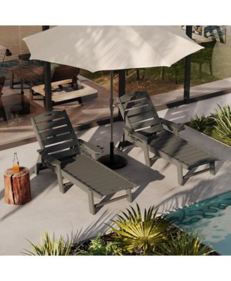 Durable HDPE Folding Chaise Lounge 2-Pack - 5 Position Adjustable with Cup Holder and Wheels - Weather-Resistant for Deck, Poolside, Garden