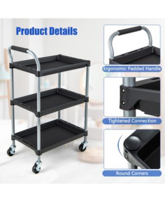 3-Tier Utility Rolling Cart with PP Shelves and Locking Wheels