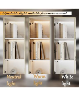 Display Cabinet with 2 Glass Doors and Lights, 4-Tier Storage Shelves and 2 Drawers