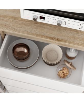 Large Kitchen Hutch Cabinet, Storage Cupboard Pantry with 4 Glass Doors, 4 Drawers and Microwave Shelf, Buffet,Sideboard