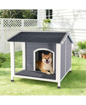 Outdoor Dog House, Wooden Weatherproof Kennel with Asphalt Roof and Raised Floor