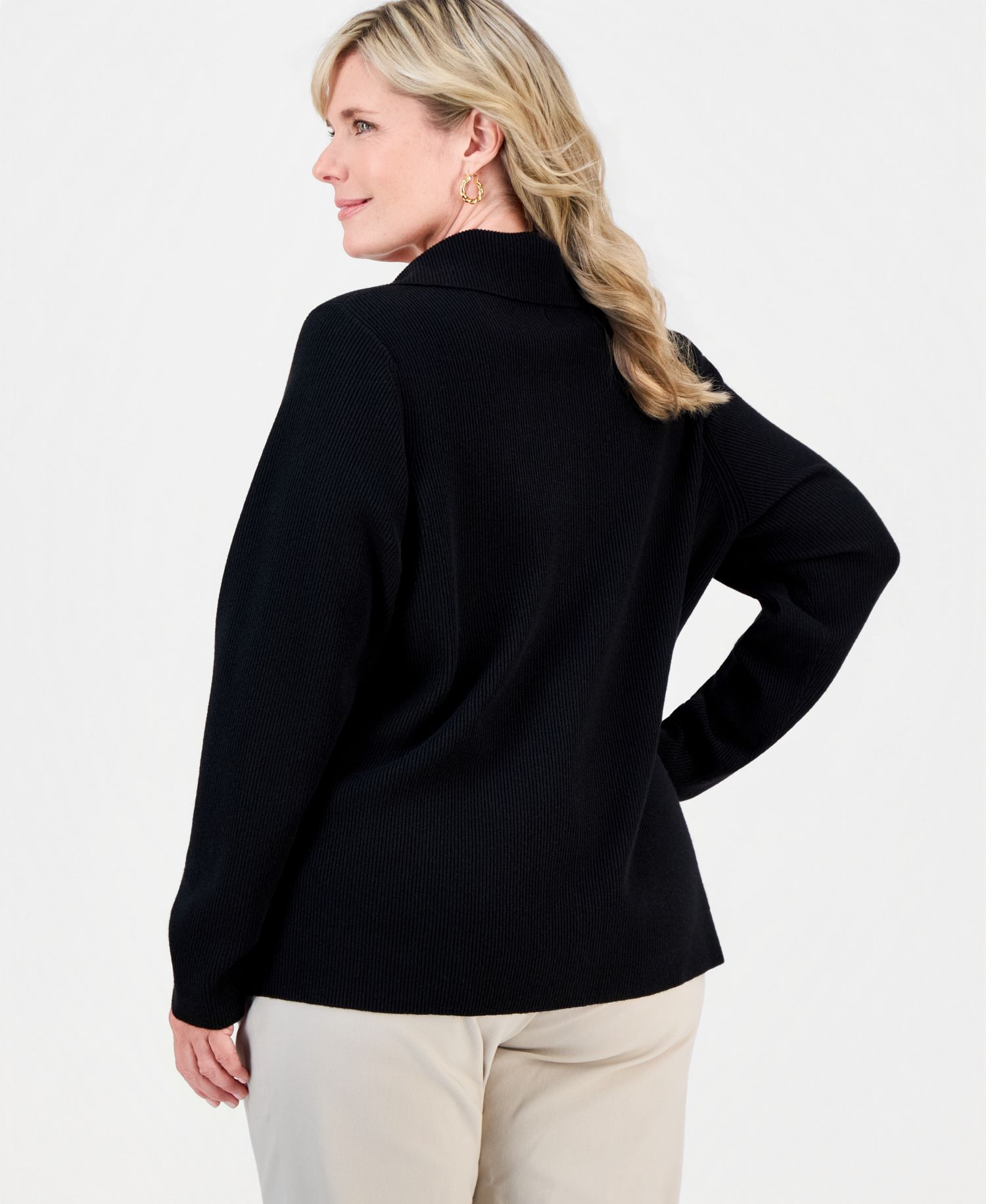 Petite Collared Long-Sleeve Button Cardigan