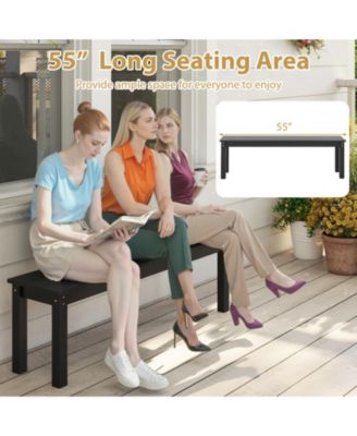 55in HDPE Outdoor Bench for 2-3 People Weatherproof Backless Patio Garden Bench