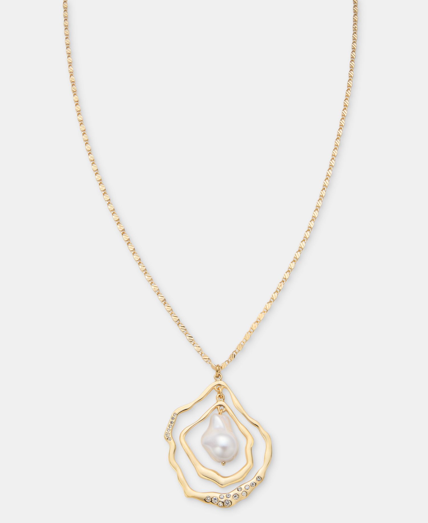Pav&eacute; & Imitation Pearl Orbital Pendant Necklace, 32" + 3" extender