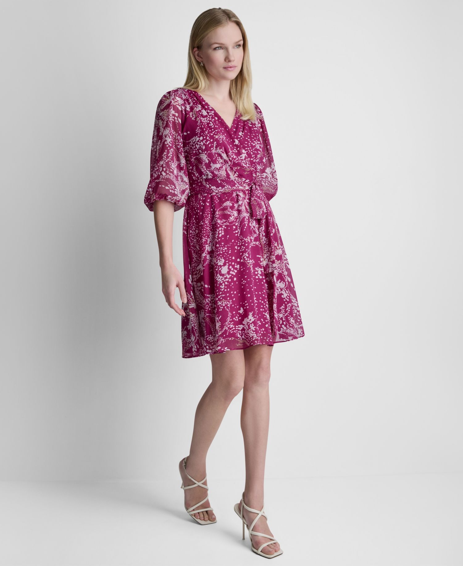 Women's Surplice V-Neck Balloon-Sleeve Dress