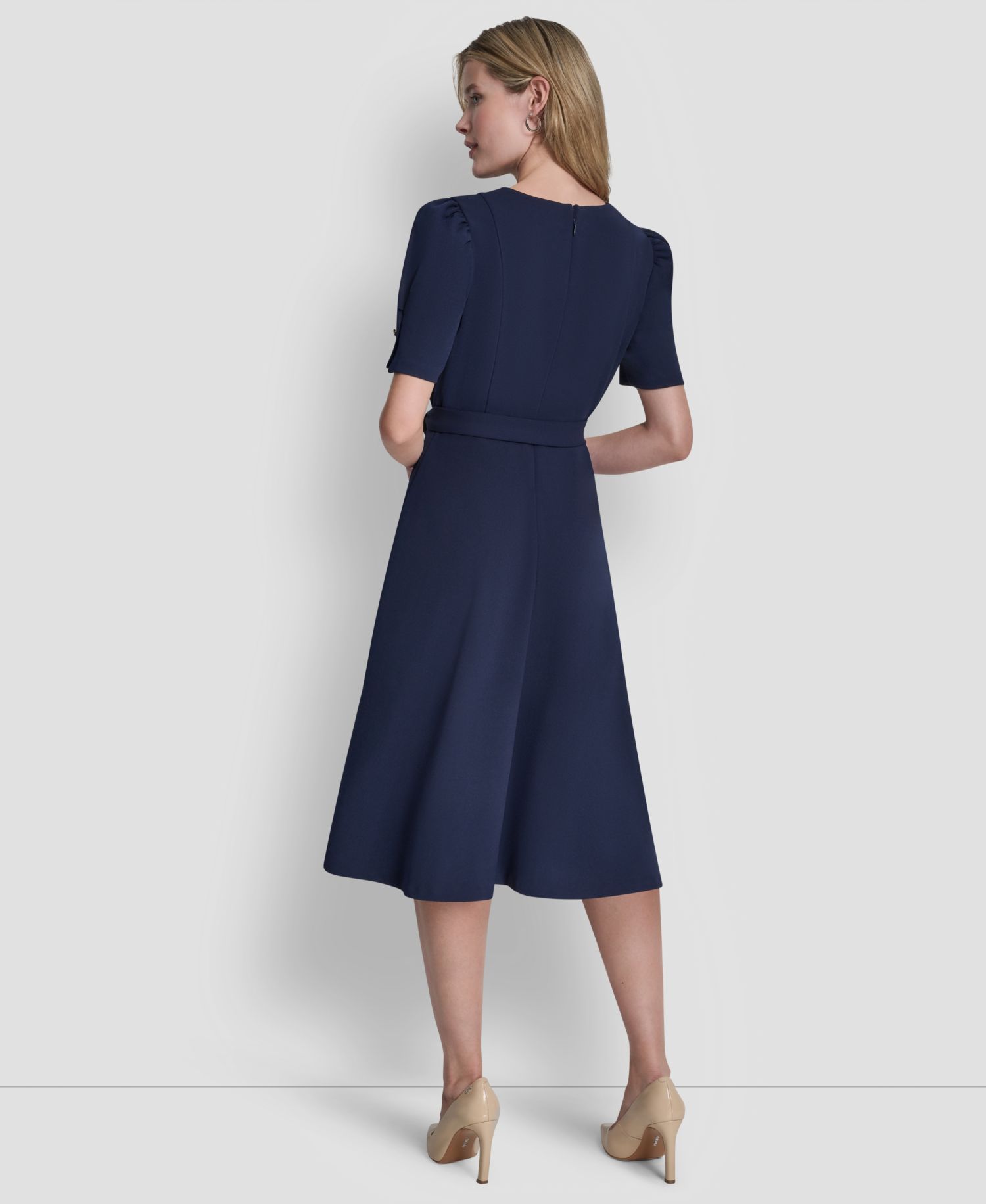 Women's Short-Sleeve Crewneck Belted Dress