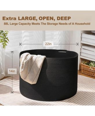 Rope Blanket Basket Storage Bin Organizer Wicker Box 88L Gift Basket