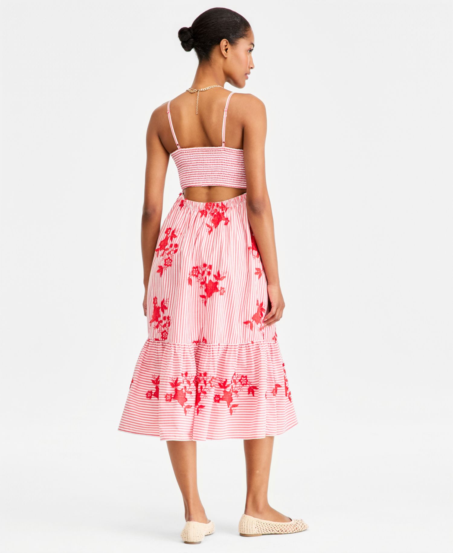 Plus Cutout-Back Tiered Cotton Midi Dress