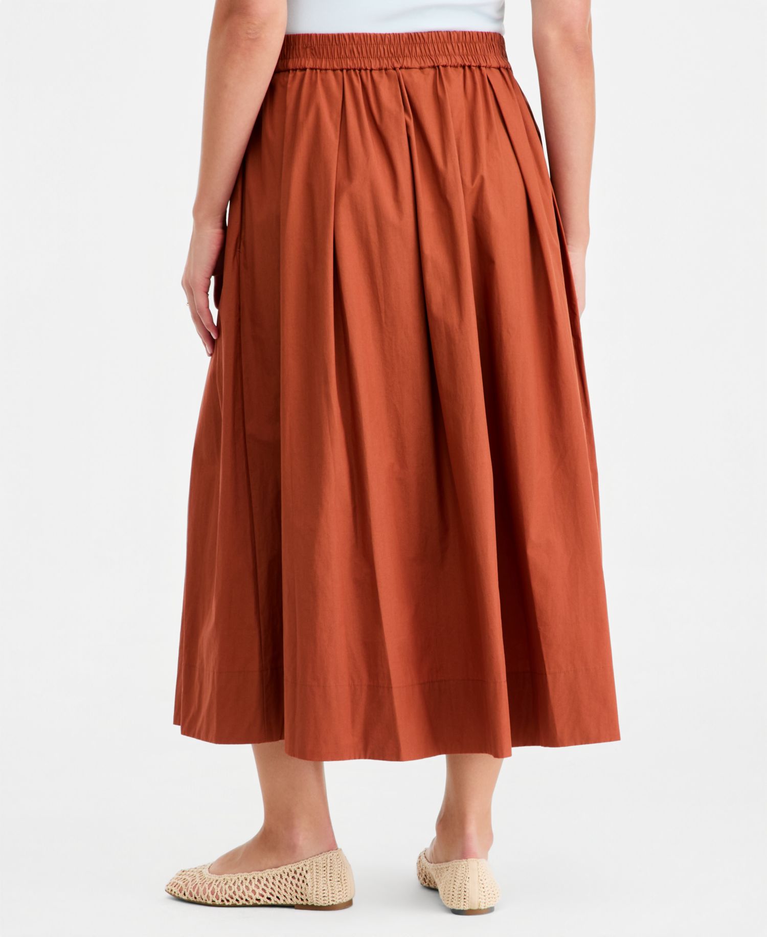 Women's Pull-On Cotton Poplin Midi Skirt