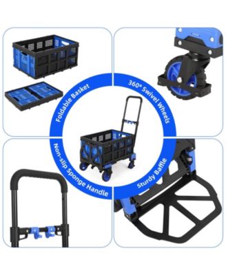 2-in-1 Folding Hand Truck and Platform Cart w/ 330 lb Capacity, Convertible Dolly with Foldable Basket and Bungee Cords, Portable Luggage Cart