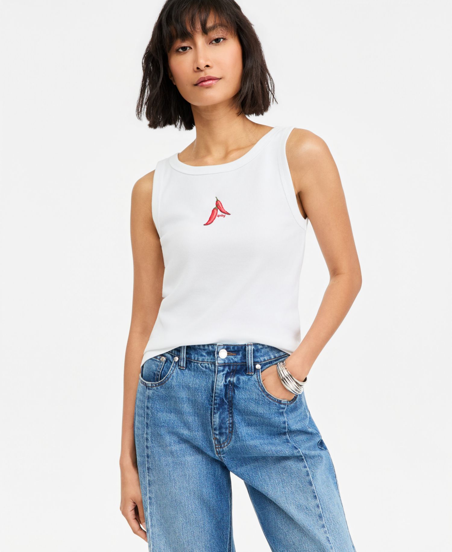 Plus Embroidered Boatneck Tank Top