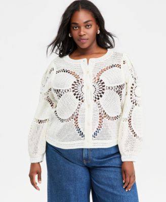 Trendy Plus Size Pointelle-Knit Cardigan