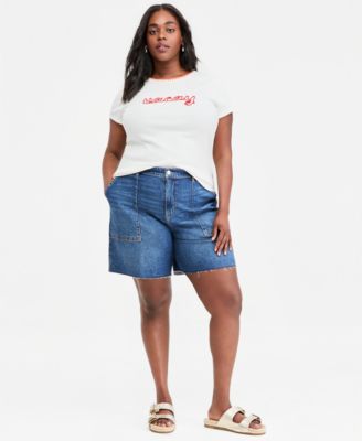Trendy Plus Size Denim Utility Shorts