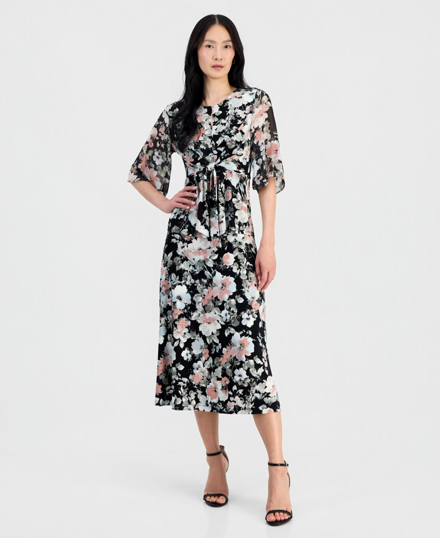 Petite Mixed-Media Tie-Front Top