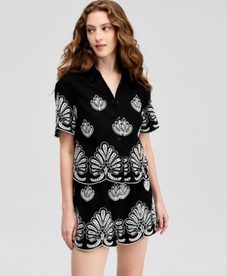 Women's Cotton Embroidered Camp Shirt