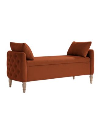 Aristides Farmhouse 59"W Flip Top Storage Bench With Two Pillows and Solid Wood Legs