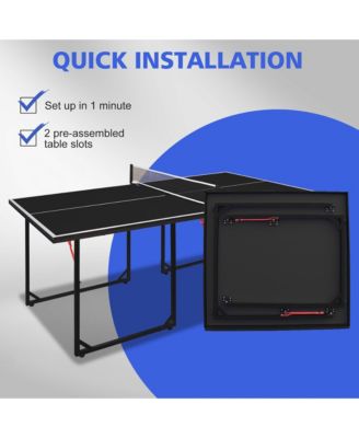 6FT Compact Foldable Ping Pong Table, All-in-One Table Tennis Set with Net, 2 Paddles and 3 Balls for Family Games