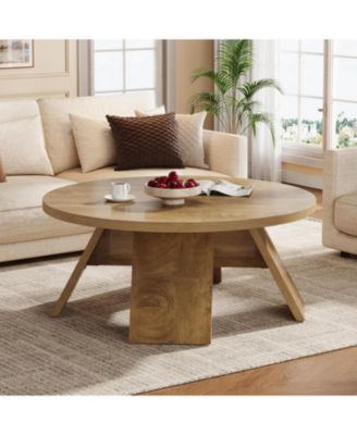 Round Coffee Table, 39.37" Wooden Circle Coffee Table with Splayed Legs