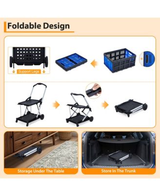 Collapsible Rolling Grocery Cart w/ Removable Basket and 360degree(s) Swivel Wheels, Lightweight Folding Utility Cart for Shopping and Office