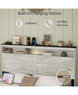 bed frame headboard with LED lights and charging station cushion platform bed