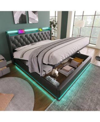Upholstered bed, 360 surround LED function, Buttons/Apps/Remote Control