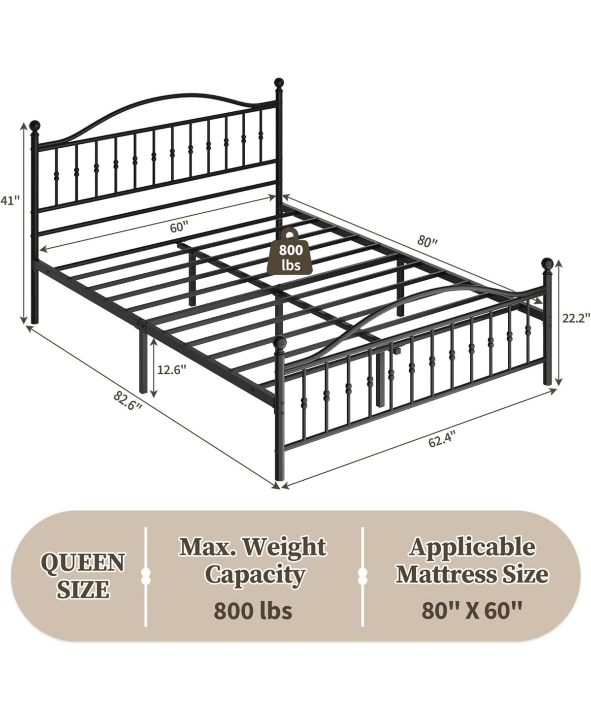 gaomon Metal Platform Bed Frame with Graphic Headboard Under Bed Storage