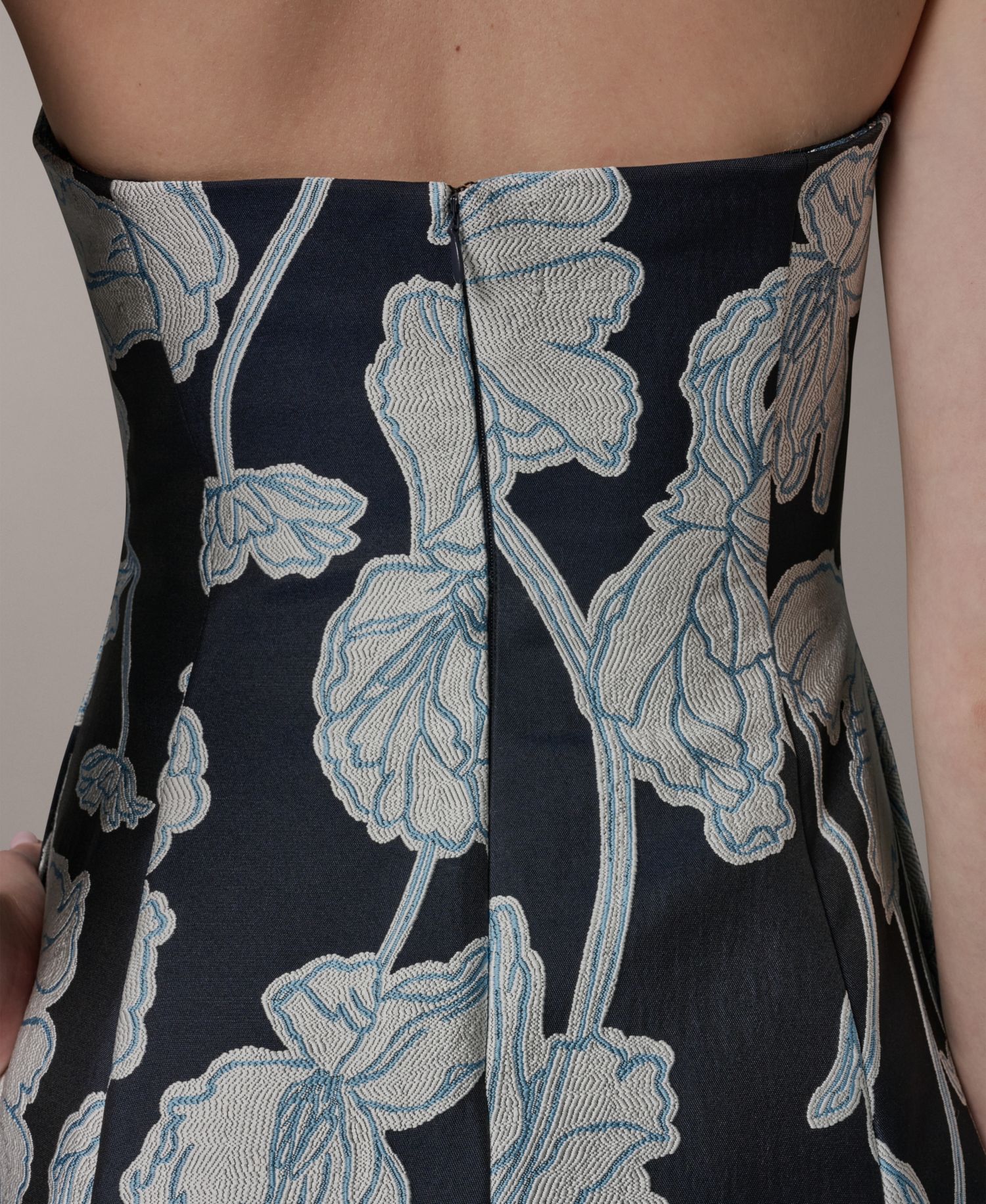Women's Strapless Jacquard Fit & Flare Floral Midi Dress