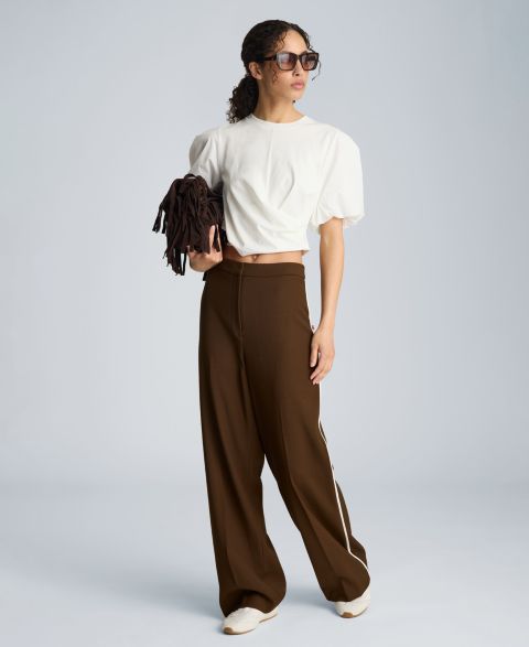 Женские брюки Kenneth Cole High-Rise Side Piping, цвет: Коричневый / Чистый белый