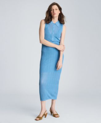 Women's Variegated Rib Sleeveless Polo Sweater Dress