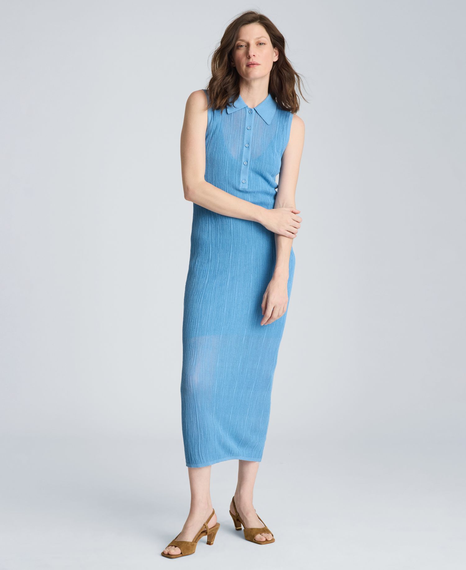 Women's Variegated Rib Sleeveless Polo Sweater Dress