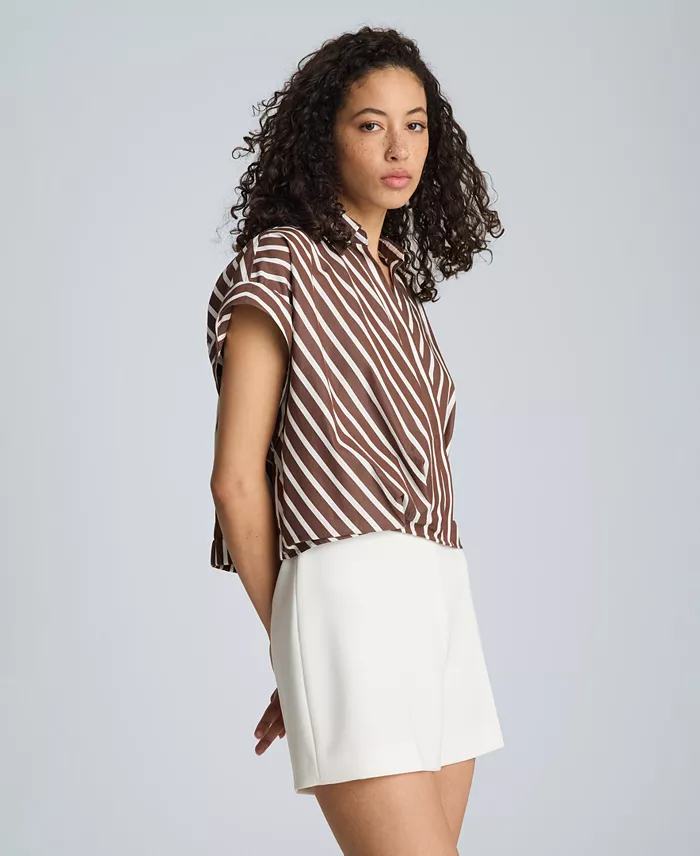 Women's Cotton Striped Collared Neck Top - thumbnail 3