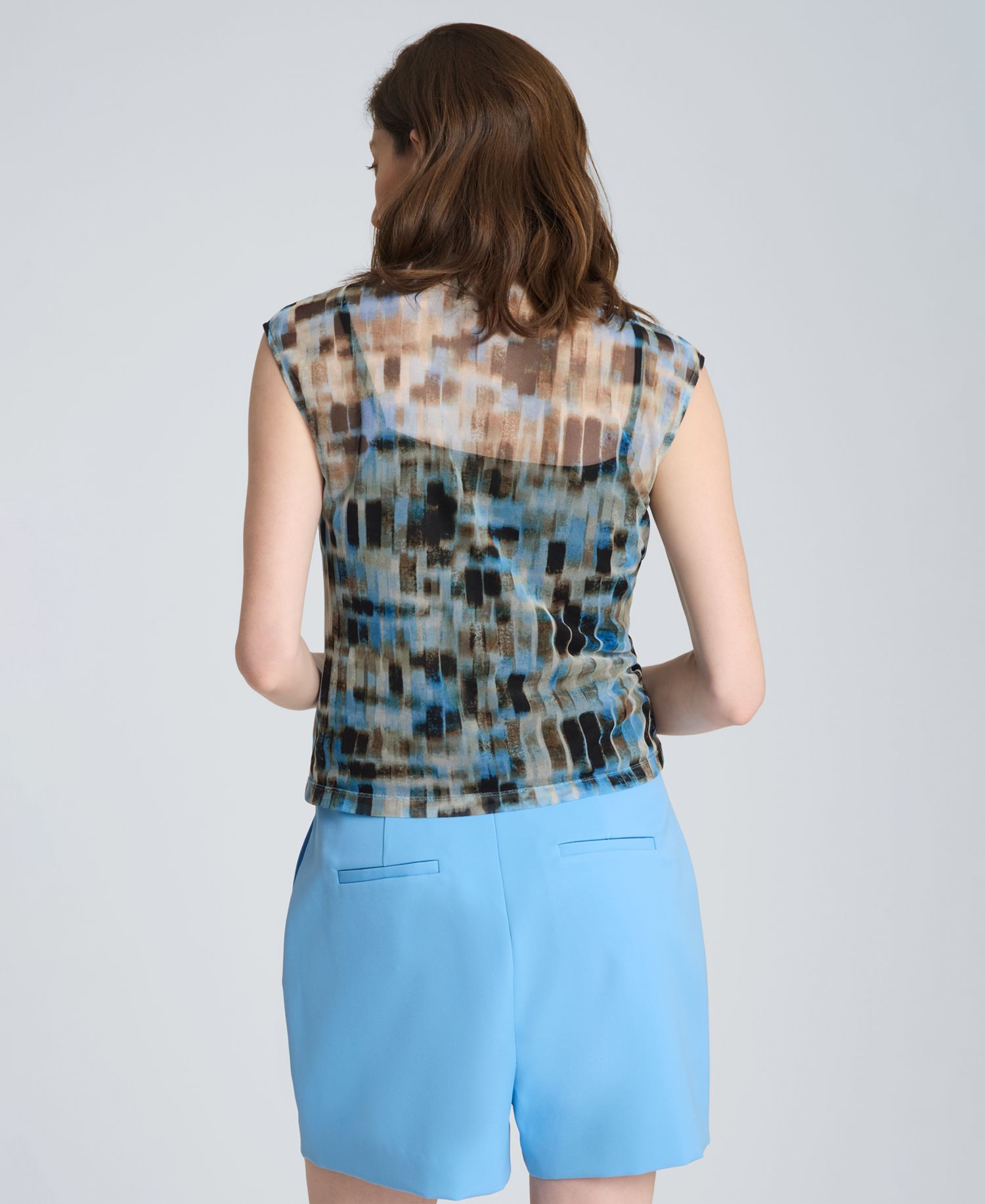 Women's Printed Mesh Mock Neck with interior Cami