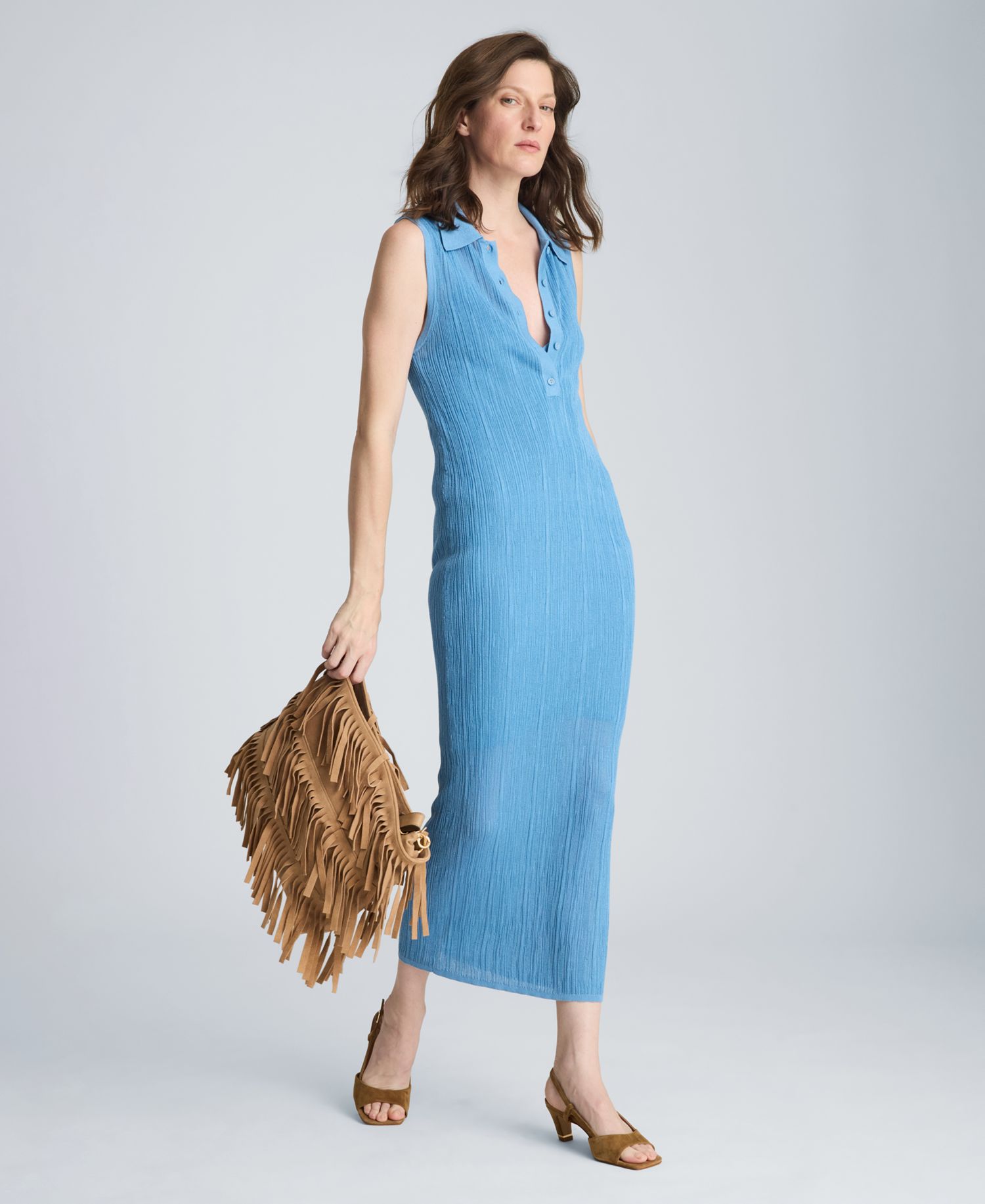 Women's Variegated Rib Sleeveless Polo Sweater Dress