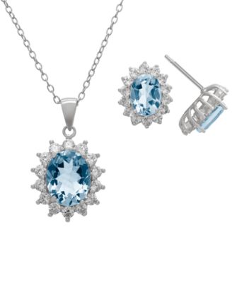 Blue Topaz and White Topaz Pendant Necklace and Earrings (5.24 ct. t.w.) in Sterling Silver, 2-Piece Set