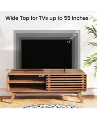 47.5-Inch Sliding Door TV Stand with Rubber Wood Legs