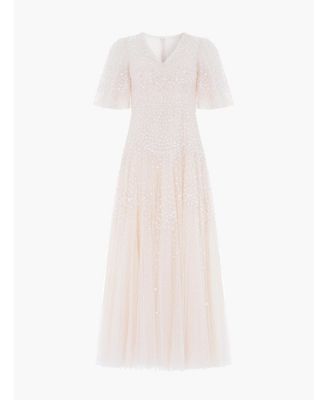 Women's Scallop Sequin V-neck Ankle Gown